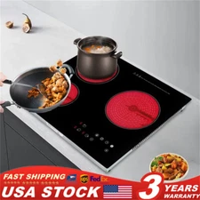 24" Built-in Electric Ceramic Cooktop 3 Burners Stove Touch Control ,2600W Total