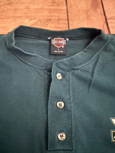 Vtg 95 Pacific Harley Davidson T Shirt Honolulu Hawaii 3 Button Green Large - Picture 3 of 7