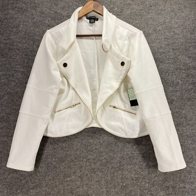 New Soho Apparel Jacket Women XL White Collared Open Front Long Sleeve Casual