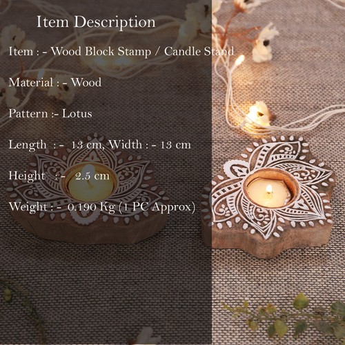 Home Decorative Mandala Lotus Candle Holder Handmade Wood Block Printing Stamps - Picture 6 of 6