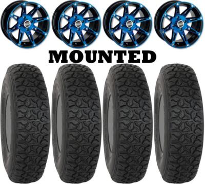 Kit 4 System 3 DX440 Tires 30x10-14 on Moose 387X Blue Wheels FXT