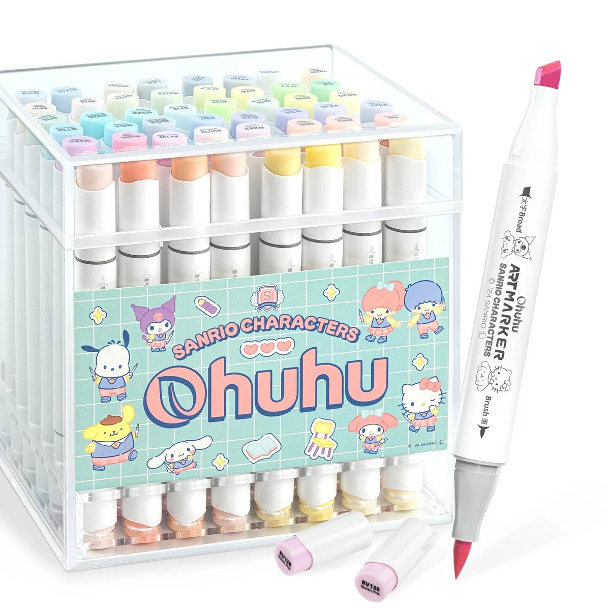 Sanrio x Ohuhu marker collaboration 48-color set. Brush nibs and