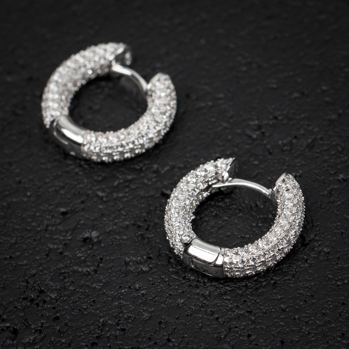 Mens Fully Iced Zig Zag Set 925 Sterling Silver Cz Round Mens Fully Iced Zig Zag Set 925 Sterling Silver Cz Round