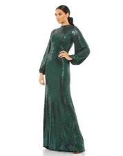 mac duggal gown size 6 bottle green-disco stretch blouson sleeve