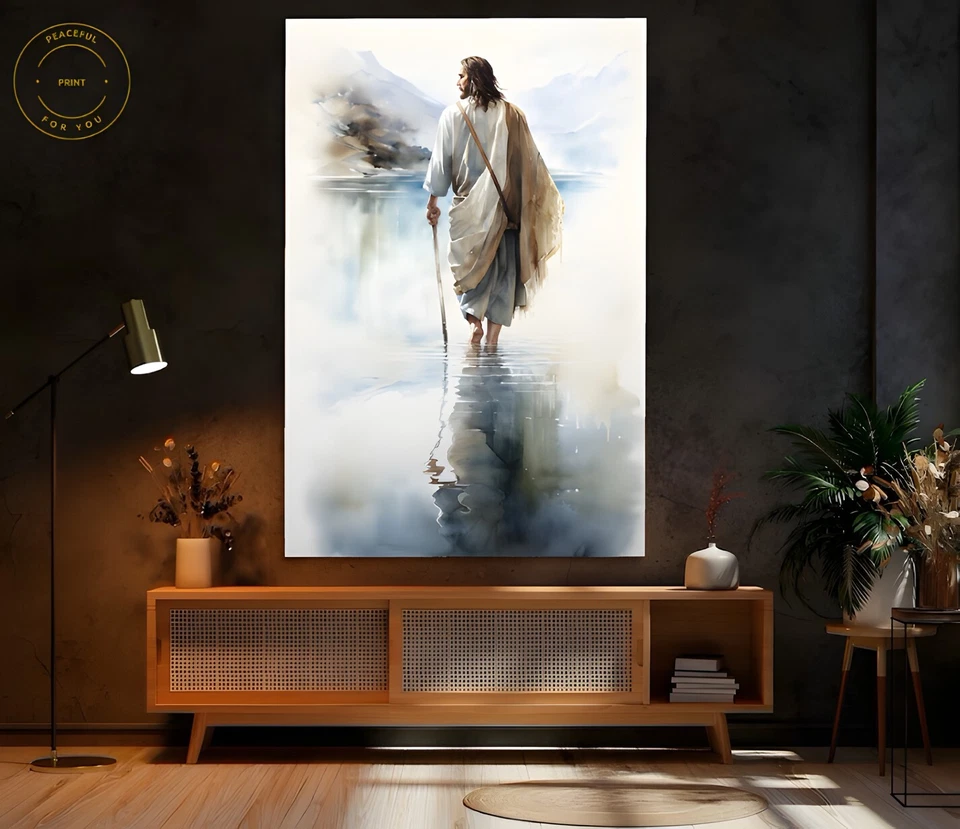 Arte de pared de Jesús caminando sobre el agua arte de pared enmarcado en lienzo, arte de pared póster de lienzo 5 Foto 2 de 4