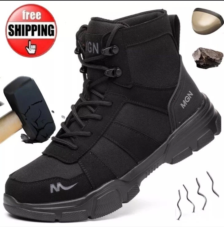 Mens Boots Steel Toe Shoes Work Boots Safety Shoes High Top Sneakers Waterproof