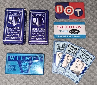 Lot of Vintage Razor Blades - Gillette Blue,  United, Wilkut, Dot, Schick Thin 