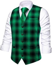 Mens Slim Fit V-Neck Suit Vest Business Wedding Waistcoat with 3 Pockets