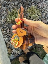 Vintage 3 Pieces Castanets Wood Hand Painted Carved Musical Instrument 5  