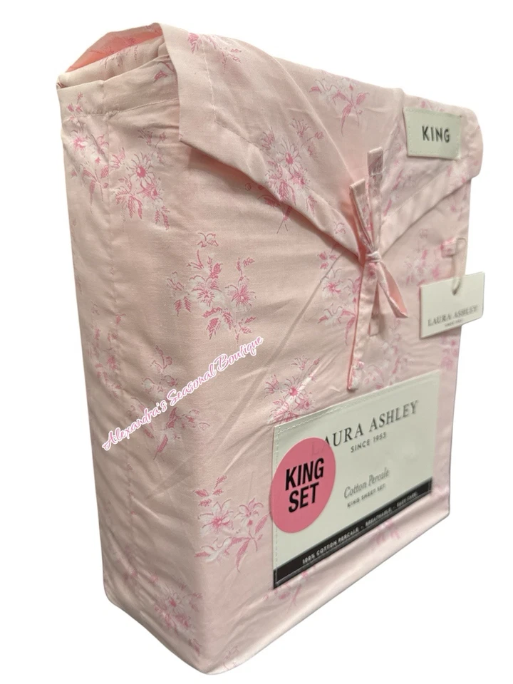 LAURA ASHLEY Victorian Bouquet Pink Floral KING SHEET SET 4P NEW COTTON PERCALE - Image 3 of 4