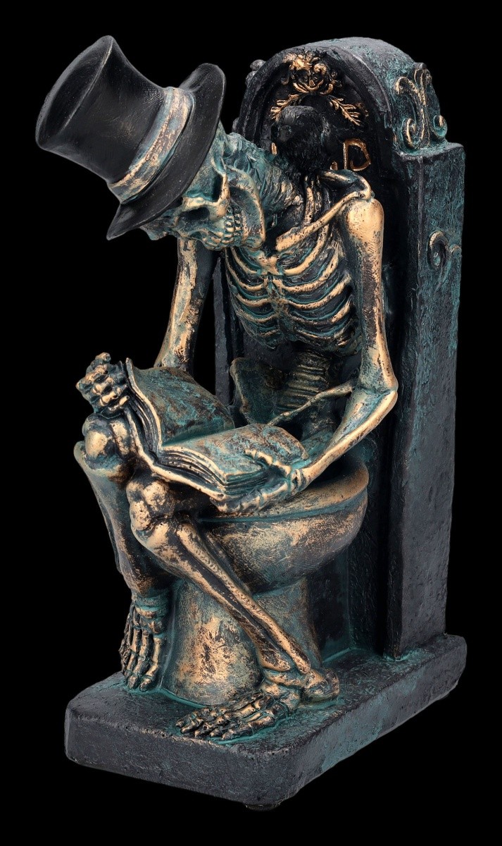 Skeleton On Loo with Book – Gothic Decor – Whimsical Figurine for Bad & Wc -