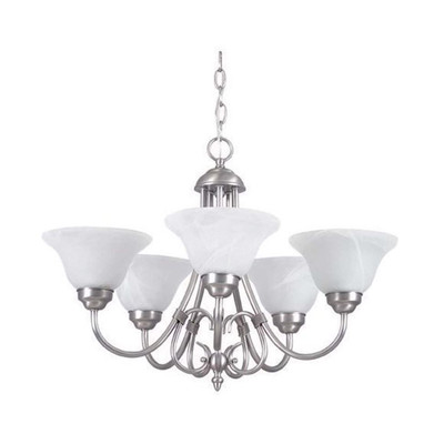 Sunset Lighting F6345-53 Chandelier with Faux Alabaster Glass, Satin Nickel Fini