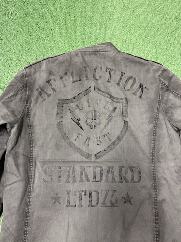 Affliction Black Premium Biker Jacket Men's Size Large Gray Live Fast MARKED - Picture 2 of 15