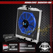 FULL ALUMINUM 2-ROW/CORE RADIATOR+10" BLUE COOLING FAN FOR CIVIC/DEL SOL/INTEGRA