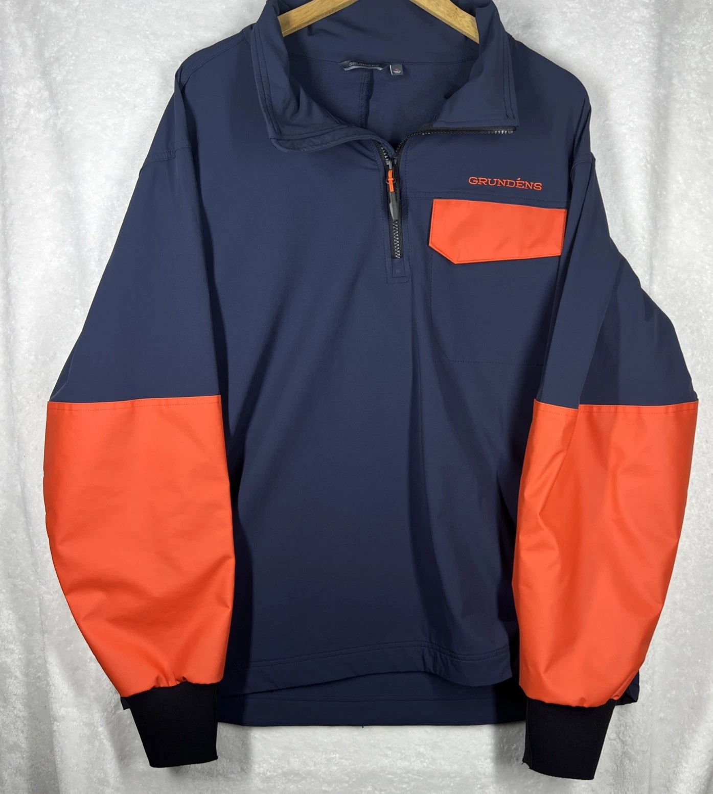 Grunden's Rain Gear Blue and Orange Collared 1/4 Zip Pullover Jacket XL