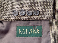 Lauren Ralph Lauren Size 42L 100 Lambswool Herringbone Jacket Blazer Black Gray