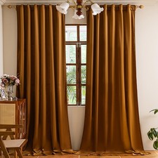 84 inches 2 Panels, Golden Brown Blackout Luxury Velvet Curtains Thermal Insu...