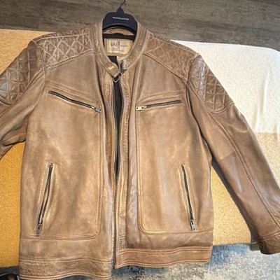 Wilsons Leather Men s Brown Quilted Full Zip Biker Jacket Pockets XXL