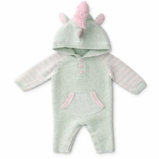 Gato & Jack Unicornio Suéter Mameluco 3-6M Verde Menta Rosa Con Capucha Acogedor