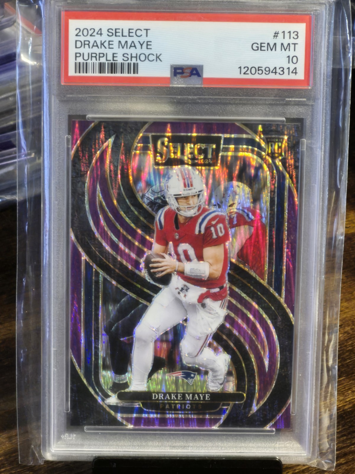 2024 Panini Select - Premier Level Drake Maye #113 Purple Shock Prizm /360 (RC)