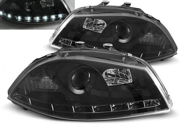 Scheinwerfer Paar Seat Ibiza 6L Ab 04/2002 Bis 2008 Daylight LED Schwarz - Lp...-image
