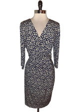 JESSICA HOWARD Size 18 Sheath Dress Blue Beige Leaves 3/4 Sleeve Stretch Knit