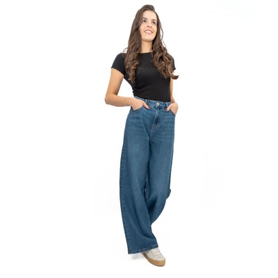 Damen M&S Slouchy Wide Leg Jeans Mid Rise Relaxed Soft Hellblau Med Denim