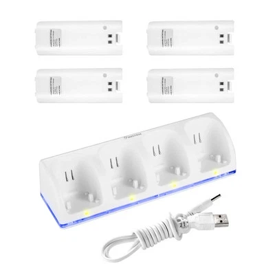 4× Rechargeable Battery Pack + Charger Dock For Nintendo Wii Remote Controller