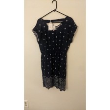 Pink Rose Boho Dress XL, Navy Blue Midi, NWT Y2K 90s