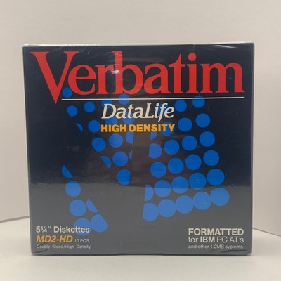 Vintage 1990 Sealed Verbatim DataLife High Density 5 1/4'' Diskettes MD2-HD New