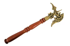 Vintage Brass Dragon Figural Axe Fantasy Collectible Wood Handle 17" Decor