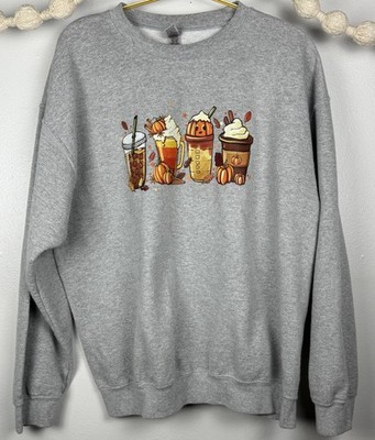 Pumpkin Spice & Everything Nice FALL Coffee Lover Sweater Womens Size Large Gray