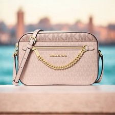 Michael Kors Jet Set Item Large MK Signature Logo Crossbody Bag Powder Blush