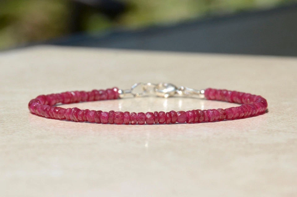 handmade Ruby Jewelry 925 Sterling Silver gift | Gemstone bracelet beads j77 - Image 3 of 4
