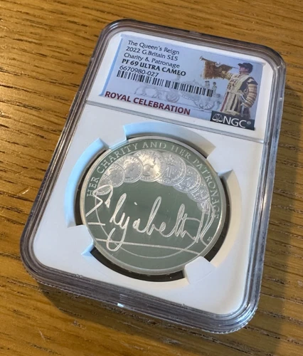 2022 Silver Proof £5 Coin Queen's Reign Charity & Patronage NGC PF69