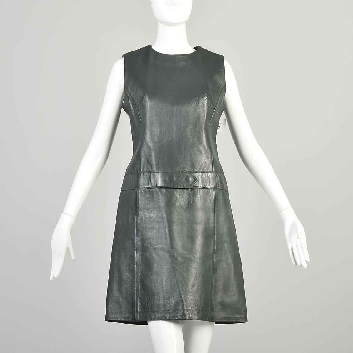 Large 1960s Green Leather Dress Mod Sheath Sleeveless Drop Waist Mini | eBay Large 1960s Green Leather Dress Mod Sheath Sleeveless Drop Waist Mini | eBay