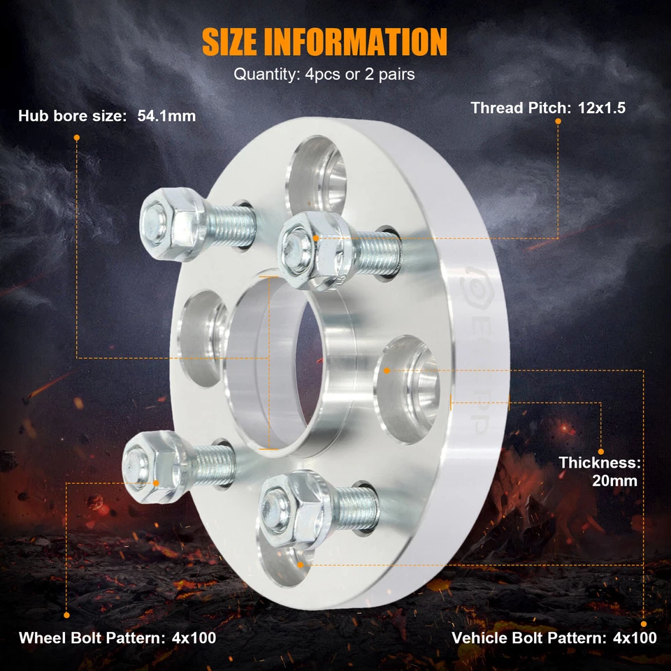 4 piezas espaciadores de rueda 20 mm 4x100 12x1,5 para Toyota Corolla Yaris Ford Escort Foto 2 de 4