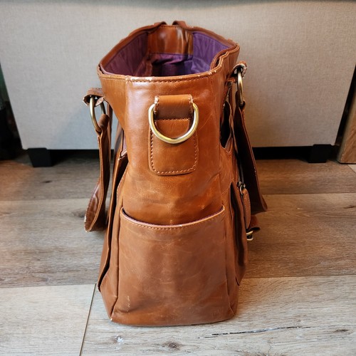 Kelly Moore Brown Libby Bag for Camera/Travel 18"x6.25"x13" with Purple Lining - Picture 4 of 7