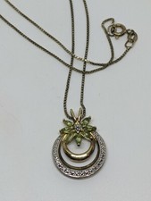 Vintage Sterling Silver 925 Italy Necklace With 925 Lime Rhinestone Pendant 18"