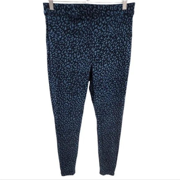 Spanx Mediano 6-8 Azul Estampado Leopardo Jean-ish Tobillo Leggings Talla Alta Modelado Foto 2 de 4