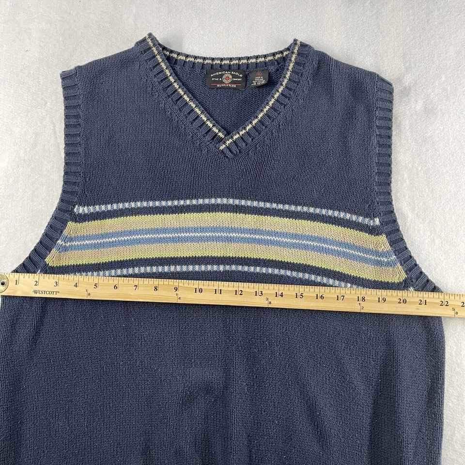 Chaleco Suéter American Eagle AEO XL Tejido Abuelo Azul Rayas Preppy Academia Foto 4 de 4