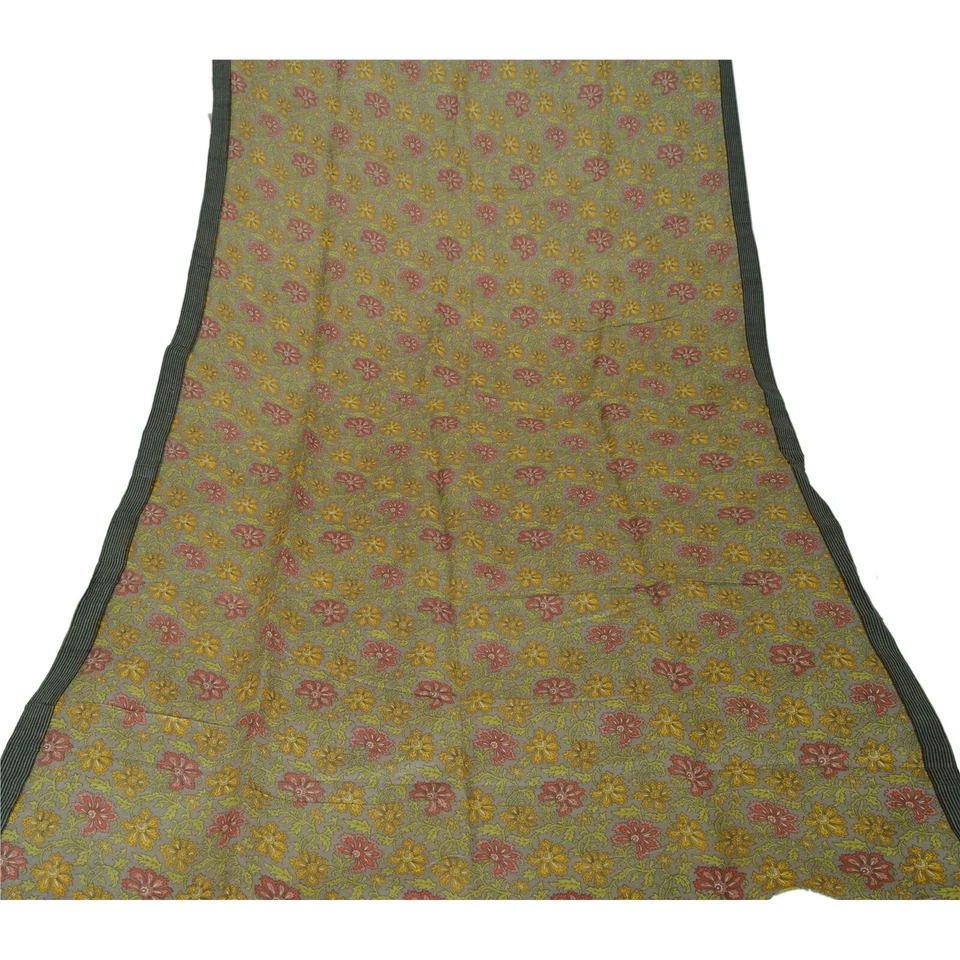 Velo estampado chal gris 100 % lana pura estola larga Dupatta vintage de Sanskriti Foto 3 de 4