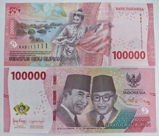 Indonesia Banknotes 100000 100.000 Rupiah 2022 Solid S/N 'KAB 111111'-(UNC)-P168