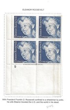 PLATE BLOCK 2105 ELEANOR ROOSEVELT VF MNH