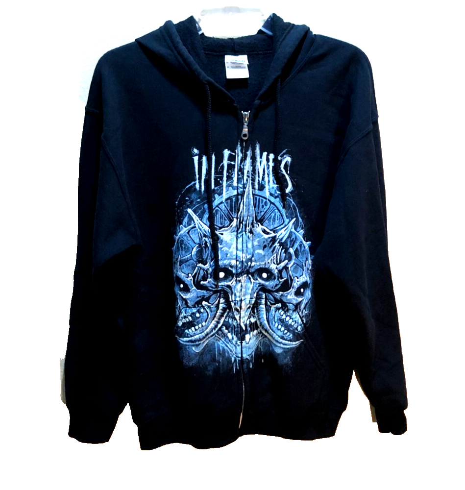 In Flames Heavy Metal Sweden Band Skulls Vintage 90s Black Full Zip Hoodie M