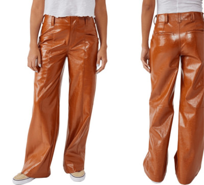 Free People Star Crossed Lovers patent leather straight leg pants size 6 NWT
