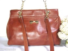  Vintage NINA RICCI Brown Caviar Leather Metal Strap Tote Shoulder Bag France 