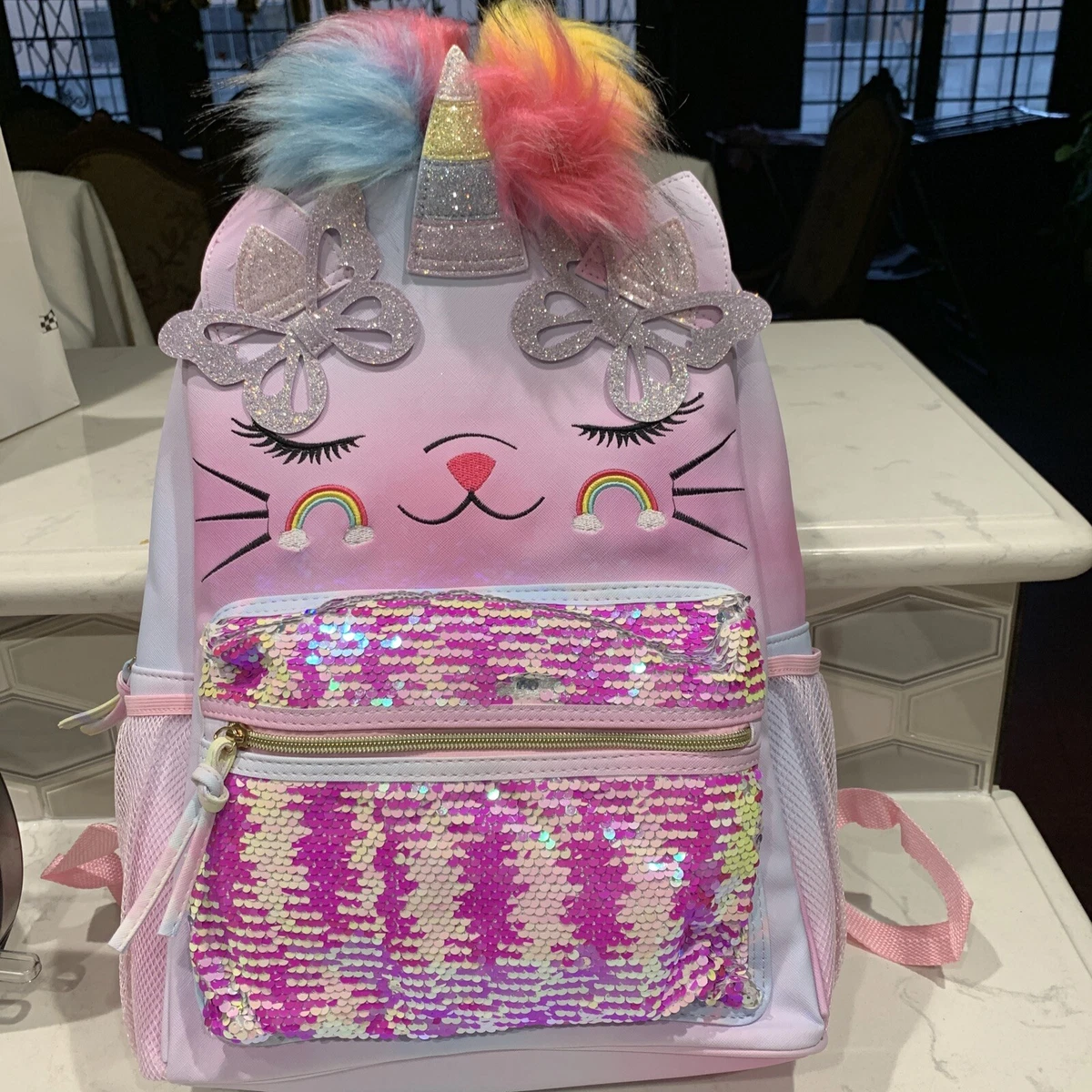 Under One Sky Backpack Girl's Sequin & Faux Fur Pom Pom Backpack Xl