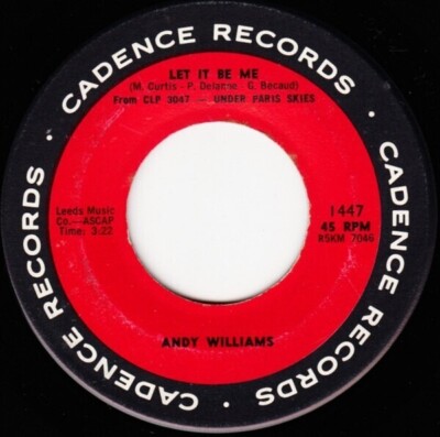 Andy Williams Under Paris Skies Vinyl Single 7inch Cadence