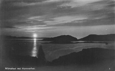 Postcard Midnattsol ved Hammerfest Kvaloya Finnmark Norway